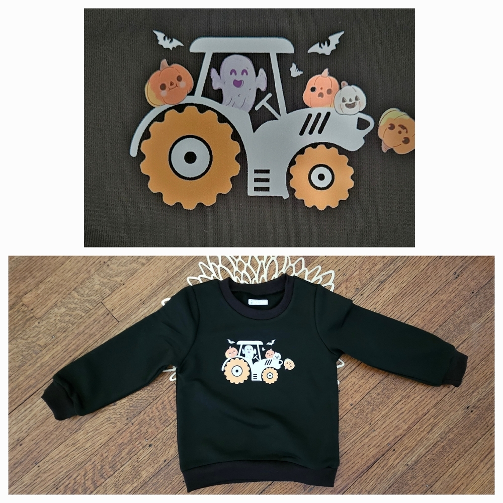 Halloween Sweatshirt with Vinyl Tractor, Pumpkin, and Ghosts Size 2-3 Y